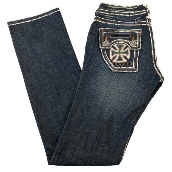 Laguna Beach Jean Co. Denim - Laguna Beach The Wedge Embellished Dark Wash Straight Leg Jeans Size 29 Long